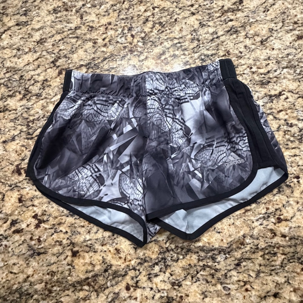 Adidas Climalite Womens Grey Black Geometric Abstract Running Shorts S 3in ws